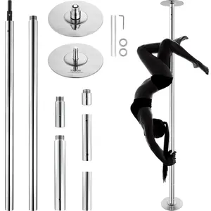 VEVOR Professional Dancing Pole,  Spinning Static Dancing Pole Kit, Portable Removable Pole, 45mm Heavy-Duty Stainless Steel Pole, Height Adjustable Fitness Pole, for Exercise Home Club Gym, Silver