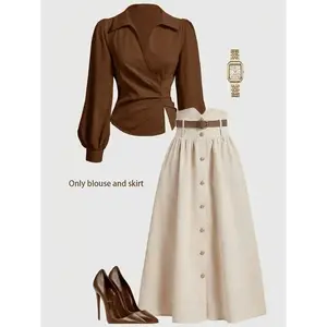 Autumn Women's Shirt & Skirt Set, Elegant Office Workwear, Party Wear, Versatile Commuting, Back-To-School Style��gift��