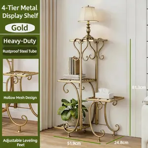 4-Tier Tall Corner Storage Shelf, Metal Indoor Outdoor Multipurpose Shelf for Living Room Balcony Home Decor, Holds 4 Items