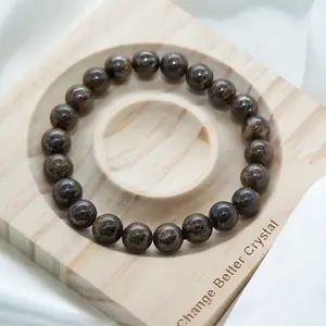 Natural Bronzite Bracelet Gemstone Crystal Beads Bracelet Energy Healing Purplish Beaded Elastic String for Men Women Reiki Yoga Handmade Jewelry