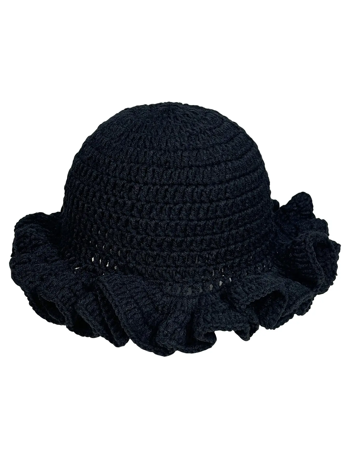Ladies' Solid Color Hollowed-out Hand-crocheted Bucket Hats, Ruffled Fisherman Hats, Casual Style Knitted Hats, Beanie Fitted Hat, Fashion Beanie Hat, Suitable for Autumn and Winter