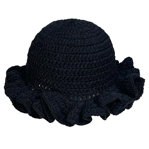 Ladies' Solid Color Hollowed-out Hand-crocheted Bucket Hats, Ruffled Fisherman Hats, Casual Style Knitted Hats, Beanie Fitted Hat, Fashion Beanie Hat, Knitting Warm Hat, Suitable for Autumn and Winter