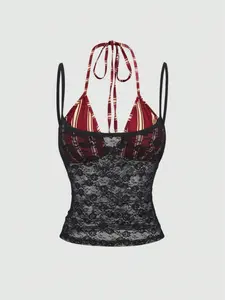 SHANIAH New Design Y2K Vintage Striped Fitted Sleeveless Sexy Asymmetrical 2 In 1 Camisole For Women, Spring/Summer