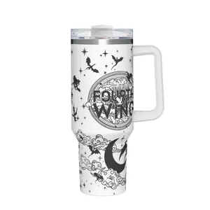 Dark Fantasy Dragon Tumbler with Starry Sky and Cloud Vintage Circle Logo Design, Insulated Travel Mug with Anti-Slip Grip for Daily Commute and Fantasy Lovers