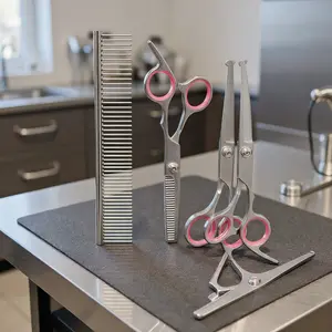 Gimars 6-in-1 Titanium Coated Professional Dog Grooming Scissors Set - Heavy Duty 4CR Stainless Steel with Safety Round Tips for Dogs and Cats
