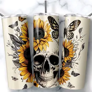 Sunflower Skull Butterfly • 20oz Tumbler Stainless Steel Cup Sunflowers