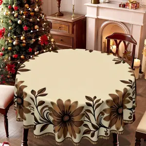 EastJia 1pc Round Elegant Tablecloth - Rustic Farmhouse Floral Design, Durable, Easy to Clean, Perfect for Party Dining & Home Decor, Machine-Made, Ideal for Celebrations