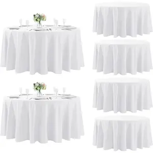 6 pack round tablecloth 120 inch stain resistant and wrinkle polyester table cloth fabric table cover for kitchen dining wedding party holiday dinnerwhite