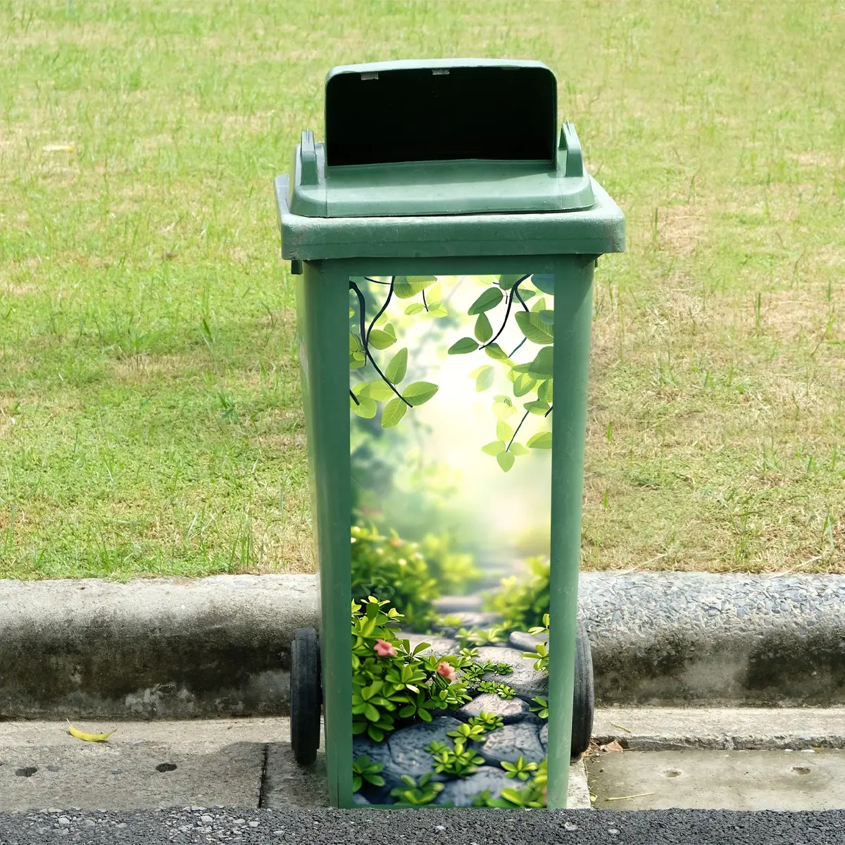 [1 Piece Plant Path Beautiful Landscape Trash Can Sticker Self-Adhesive PVC Plant Decal Home Decoration]
