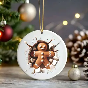 Holiday Character Breakthrough Ornament Double-Sided 2.75" Gingerbread Man Christmas Tree Decor with Hanging Ribbon for Gifting & Decorating