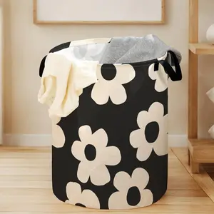 1 dirty clothes basket, bow printed pattern laundry basket with handle, household foldable dirty clothes storage basket made of wear-resistant material, large-capacity laundry storage basket, Collapsible Laundry Hamper, toy storage box