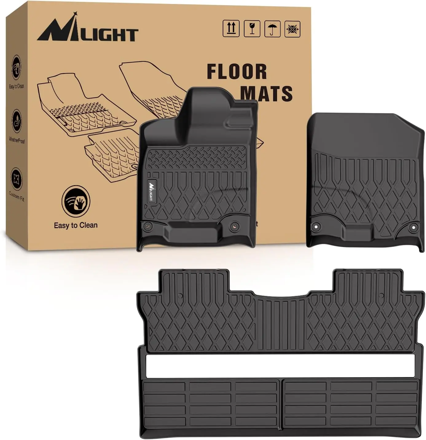 Nilight TPE Waterproof Car Mats - Custom Fit for Honda Ridgeline Crew Cab 2017-2024, All-Weather Heavy-Duty Full-Floor Cover Liners, Hose-Clean Fast Reusable Debris Guard Automotive Truck Accessories