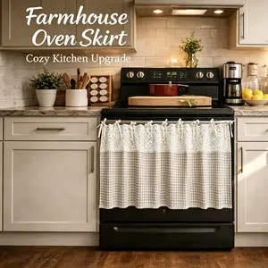 1PC Tie Top Plaid Oven Skirt Kitchen Curtain Valance for Living Room Bedroom Small Windows Gingham Linen Cafe Curtain Short Vintage French Window Treatment Tiers Bathroom Farmhouse Valance