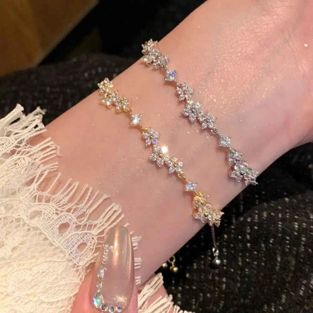 Women's Dainty Gold Plated French-Style Floral Charm Bracelet - Girly Feminine Costume Jewelry for Date Night, Wedding Wear, Exquisite Bracelet, Accessories For Women, Bracelets For Women