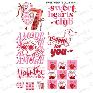 Sweethearts Club Mini DTF Transfer Gang Sheet 24.5" Wide x 36" Long Direct To Film Trendy Vibrant Designs for Stylish Wardrobe