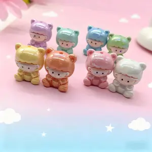 8pcs Colorful Cartoon Bear Resin Beads, Vertical Hole Decorative Beads, Creative 3D Ornament, Pen Chain Pendant Accessories, Art Charms