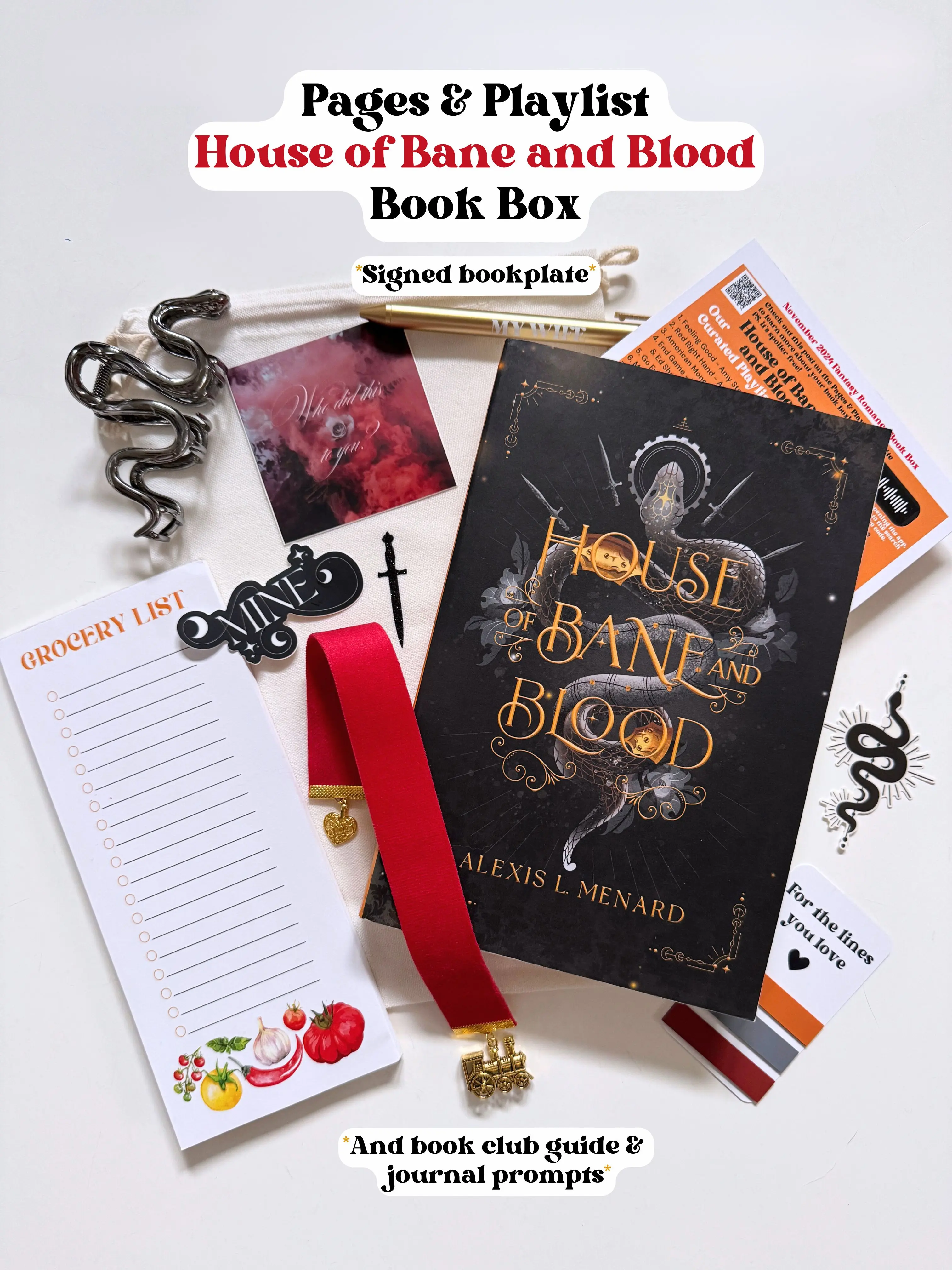 House of Bane and Blood Book Box - Signed Bookplate, Curated Playlist, Bookish Merch, Stickers, Bookmark, Digital Backgrounds & More, Romantasy Book Box