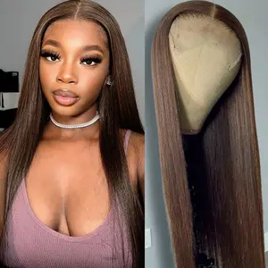 Aodbar hairs 13X6 Brown Color Synthetic Lace Front Wig Pre Plucked with Natural Hairline Long Straight Brown Wig Heat Resistant Fiber Hair for Daily Wearing or Cosply Free Parting Lace Frontal