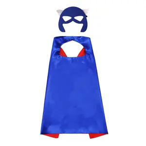 Dual-Sided Superhero Cape and Mask Set, Blue Reversible Cape with Eye Mask, Unisex Costume for Halloween Christmas Birthday Party