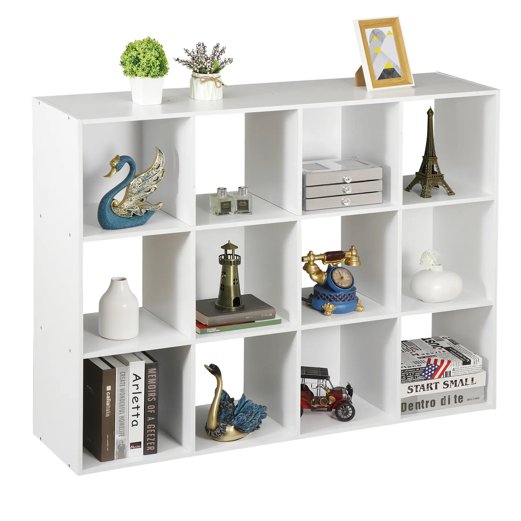 Zeny 12-Cube White Wooden Wall Rack Cabinet - 3-Level Modern P2 Board Wall-Mounted Cube Shelving & Storage, Fast-Install Racks & Shelves, Display Shelf Living Room Furniture for Home Office, Wipeable with Damp Cloth, Room Decor, Collectibles