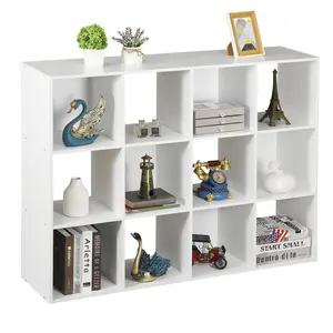 Zeny 12 Cube White Bookshelf Storage Organizer Wooden Bookcase for Home Office 3 Levels for Versatile Use