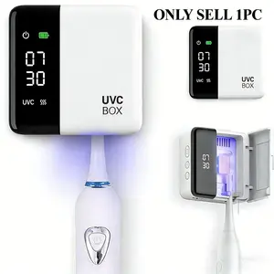 Ultraviolet Toothbrush Disinfector with Stand, 60°c Drying Function, LED Clock Display, Rechargeable, Wall-Mounted, No Drilling, Bathroom, Home, Travel Use