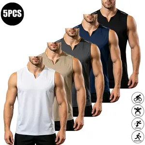 Men’s summer 5-pack solid-color tank tops, lightweight breathable stretch sports shirts suitable for workouts and everyday wear, minimalist style, sportswear. High Elasticity Lifestyle Beater Set