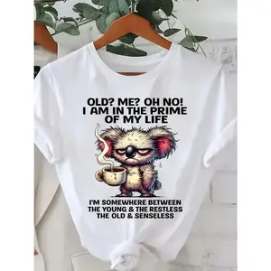 Funny Koala "I'm In My Prime" Graphic T-Shirt, 180G 100% Pure Cotton Unisex Crew Neck Short Sleeve, Humorous Slogan Between Young Wild & Old Confused, Casual Comfort Fashion Daily Outfit, Best Holiday Gift For Him Her Friends Koala Lovers