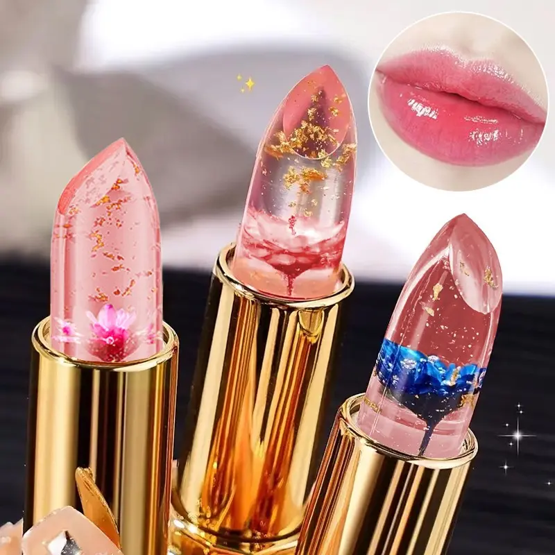 Crystal Flower Jelly Lipstick, Color-Changing Lipstick, Glossy Lipstick, Moisturized Lipstick, Long-Lasting Nourishing Moisturizing Lip Balm, Magic Temperature Changing Lip Gloss, Lip Care