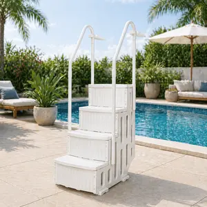 4-Step Pool Ladder, Heavy-Duty Safety Pool Stairs with Handrails, Pool Ladder Above Ground, 77.9" White PE Plastic