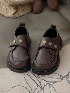 Shiny Leather Shoes Buckle Thick Sole Cool Retro Cute Kids Daily Wear Versatile Style