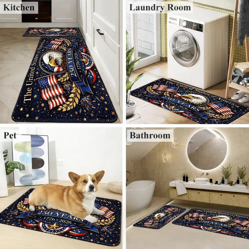 1pc, 2pcs, 3pcs 250Th Anniversary Commemorative Mat, 1776-2026 Flag Decorative Foot Mat, Fleece And Non-Slip Rubber Backing, Durable And, Machine Washable