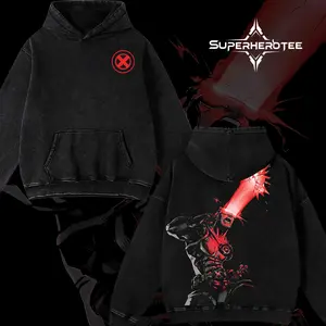 [ superhero hoodie ] Cyclops Special Edition – X-Men Washed Hoodie Acid Wash Vintage Oversized Streetwear Pullover for Men Women, Graphic Design Apparel Gift for Movie Fans