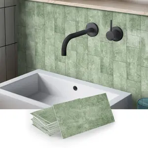 16/32/64PCS SJM 3D Vintage Light Green Stone Tile Stickers Self-Adhesive PE Foam Waterproof Kitchen Bathroom Decor