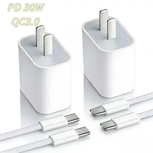 2 Pack PD 30w Type C Fast Charging Charger Qc3.0 Protection, Includes 1m USB Type-C to C Nylon Braided Cable, Compatible with iPhone 15 16 17 Series