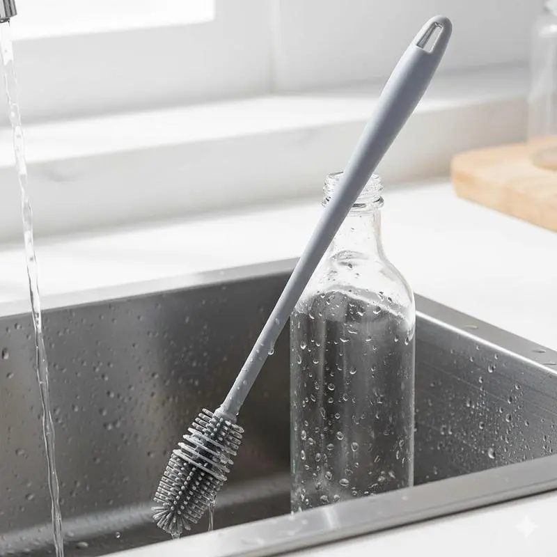 Silicone Bottle Brush, Water Bottle Cleaner Brush with Long Handle, Perfect for Cleaning Narrow Neck Containers, Vacuum Sports Bottle, Tumblers, Flask, Glassware