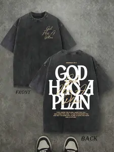 Retro Washed T-Shirt Double Sided Printed 230 Pure Cotton'GOD HAS A PLAN' Letter Print Men's Casual ComfortableFashionable Street Style Cotton Distressed FestiveMenswear Tops slightly cropped shirt men