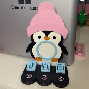 Cute penguin Custom NFC Social Media & Payment Stand Tap-to-Pay & Tap-to-Follow Personalized Icons with Adorable Penguin Design