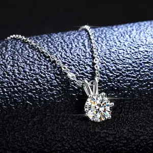 s925 sterling silver moissanite necklace for women, classic six-prong pendant collarbone chain silver jewelry daily party