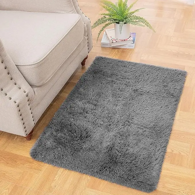 Small Throw Rugs for Bedroom 2x3 Non Slip Mini Area Rug Affordable Fluffy Grey Carpet Door Entryway Indoor Inside Front Entrance Dog Mat Home Decor Aesthetic Nursery Machine Washable Polyester Ultra Soft Non-Slip Shaggy Rug
