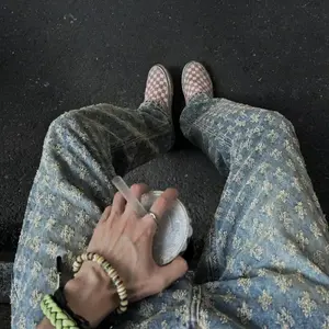 Trendy Brand Hip Hop Slimming Straight-Leg Jeans Jacquard All-Over Print European & American High Street Style for Men