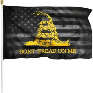 "Don't Tread on Me" Gadsden Black American Flag, Durable Polyester Vivid Print Double Stitched, 3x5ft Tea Party Rattlers Indoor Outdoor Banner