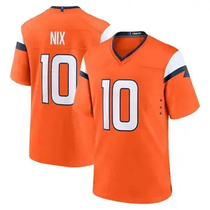 Denver Nix 10 Navy_Orange_White Football Player Game Jerseys, Sports T-shirts Top for Men Women Youth Boys Girls