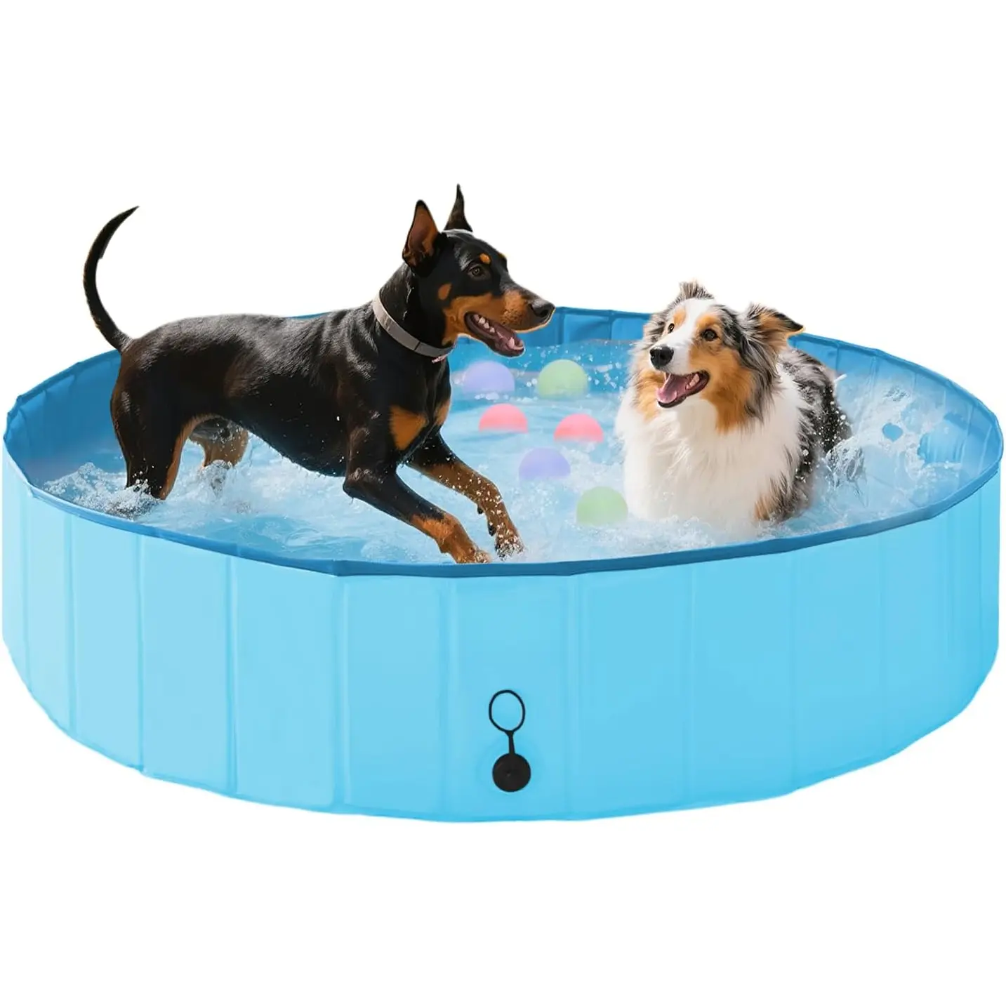Foldable  Pool with 6  Balls Dogs Swimming Pools 63"  Pet Bath Pools Hard Plastic Collapsible Pool-for Dogs (Blue, Large)