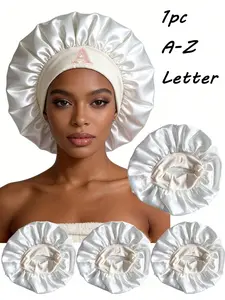 1pc Unisex A-Z Letter Satin Bonnet, Silk Hair Bonnet, Silk Night Cap, Soft Satin Sleep Cap, Sleep Bonnets, Sleeping Bonnet, Hair Care Cap, For Hair Protection Frizz Control Curly Hair Braids Valentine's Day Gift