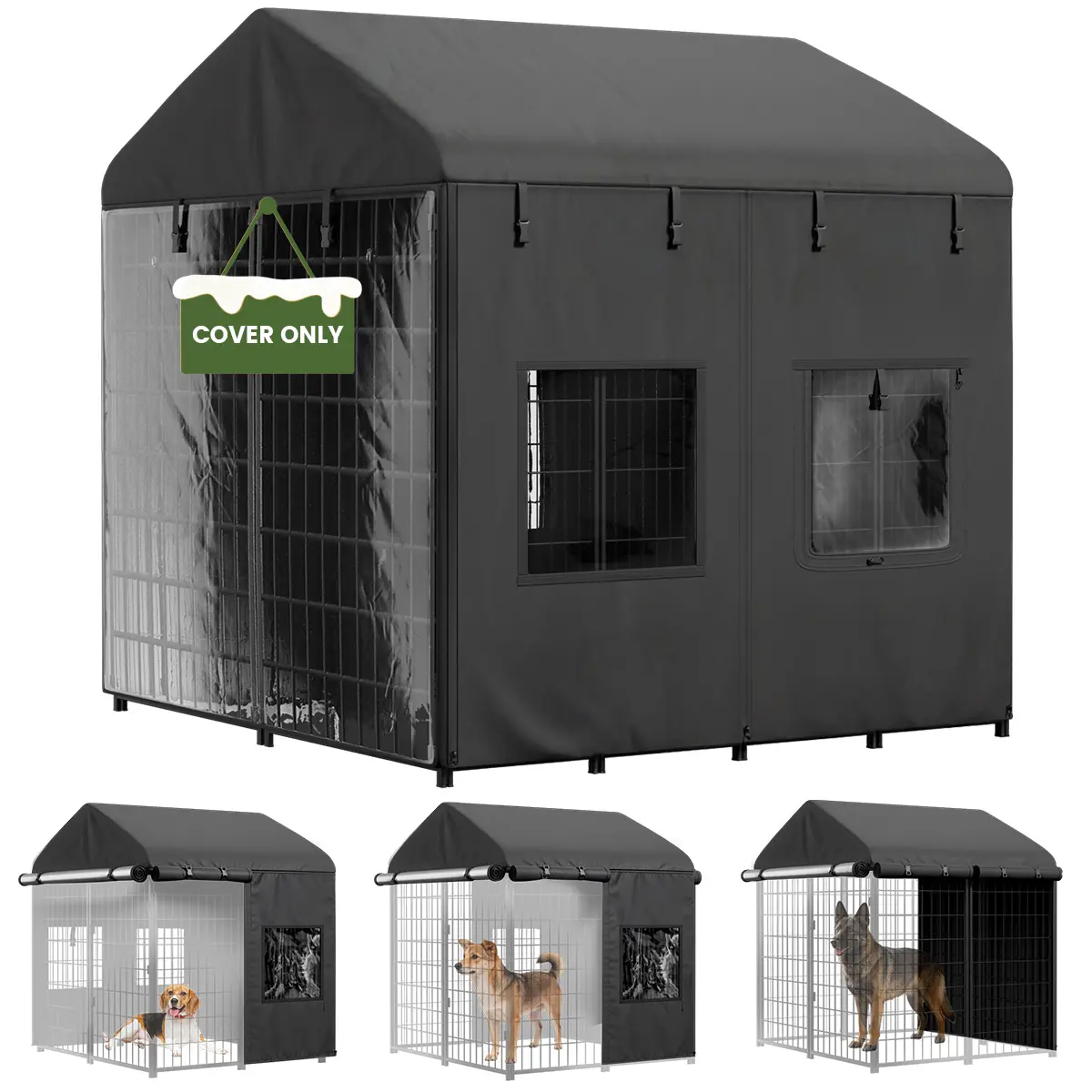 PETCOZIFE Outdoor Dog Kennel Cover Full Coverage (Kennel not Included) for 4.3'Dx4.3'Wx4.2'H Dog Cages, Heavy Duty Waterproof Medium Dog Kennel Cover, Black, dealsforyou, summerwins, restock, dealsforyoudays, DFYD