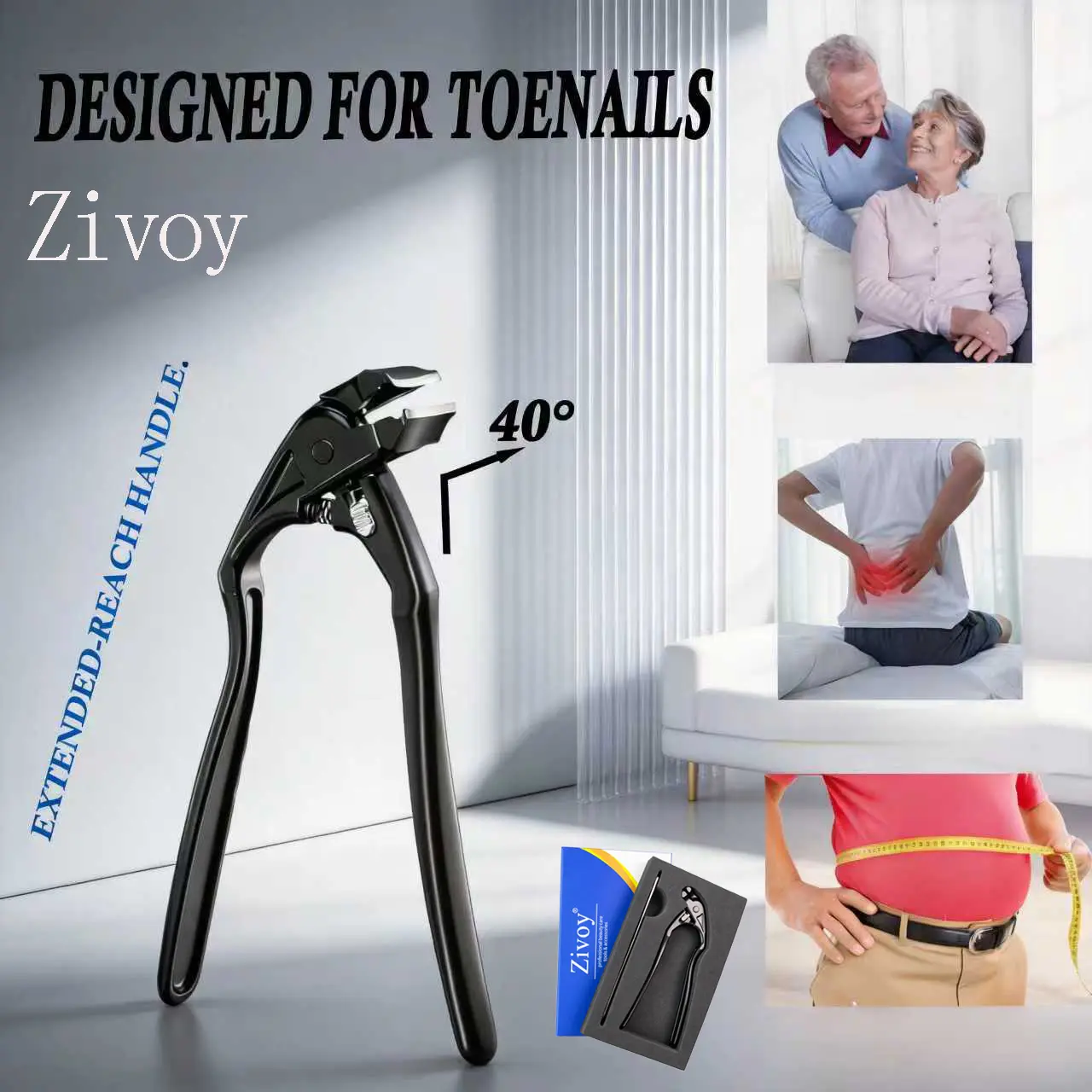 Zivoy Long Handle Curved Nail Clipper for Seniors Large Size Ideal for Thick Hard Nails Sharp Durable with Wide Opening Lock Ergonomic Labor Saving Splash Proof Great for Trimming Toenails