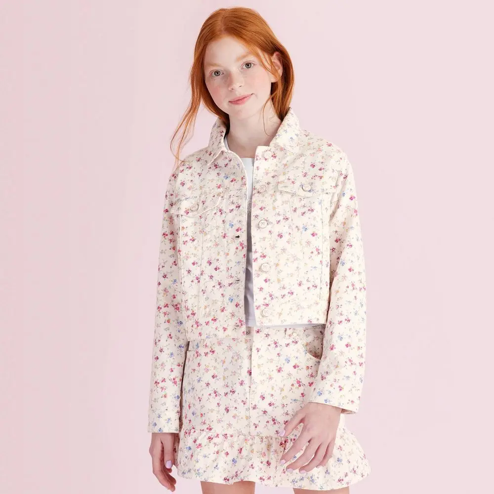 Girls' Grace Sunrise Patchwork Denim Jacket LoveShackFancy