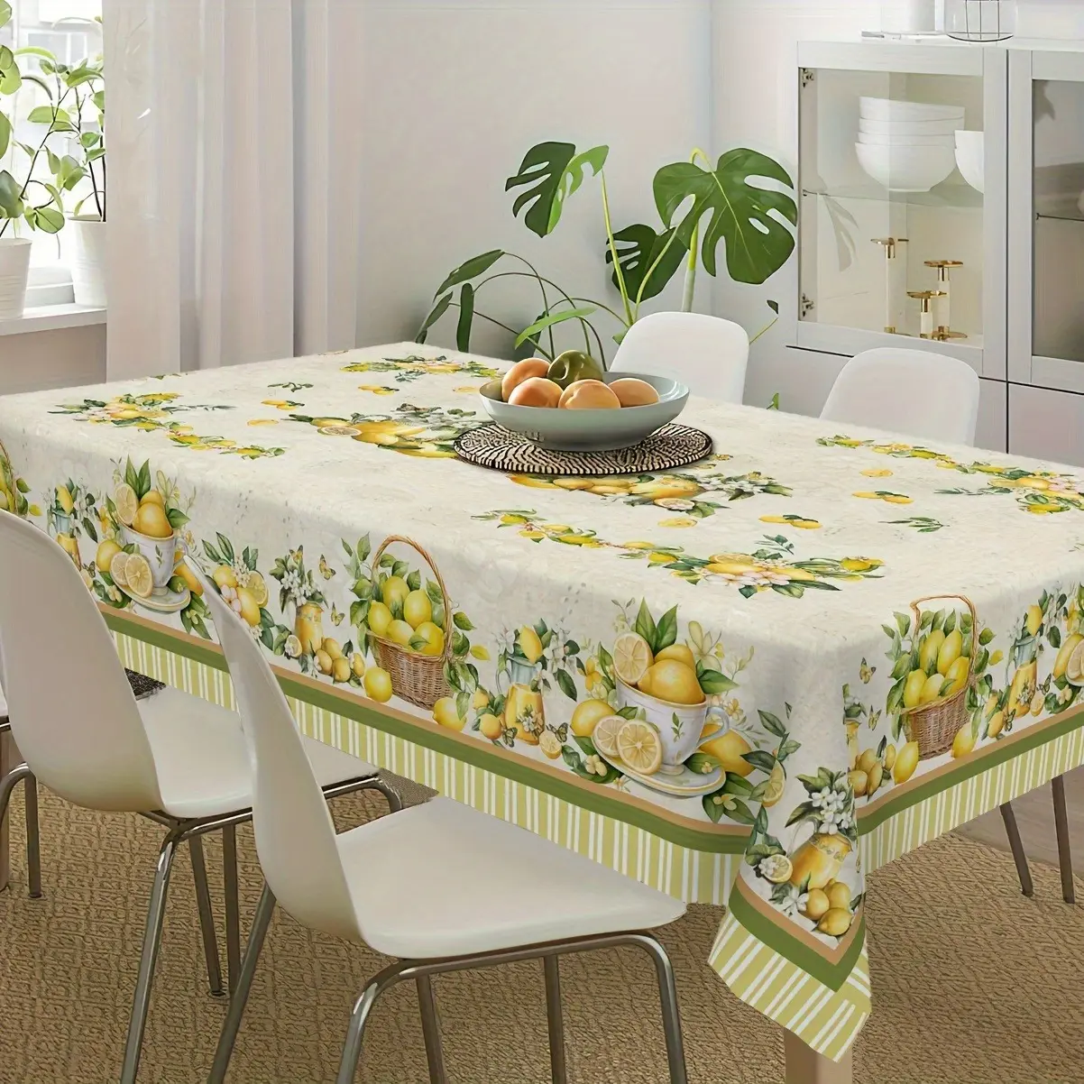 1 piece, retro lemon floral tablecloth, featuring lemon and floral patterns, suitable for spring/summer indoor/outdoor dining, kitchen, and picnic decoration - ideal gift, lemon kitchen decor, Picnic Table Cover