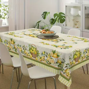 1 piece, retro lemon floral tablecloth, featuring lemon and floral patterns, suitable for spring/summer indoor/outdoor dining, kitchen, and picnic decoration - ideal gift, lemon kitchen decor, Picnic Table Cover